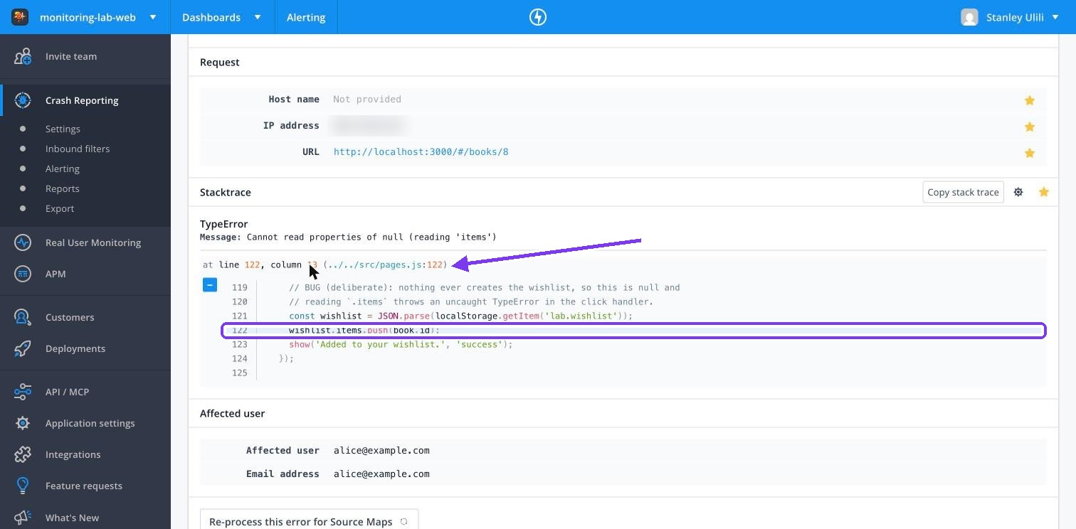 Raygun browser error mapped to pages.js line 122