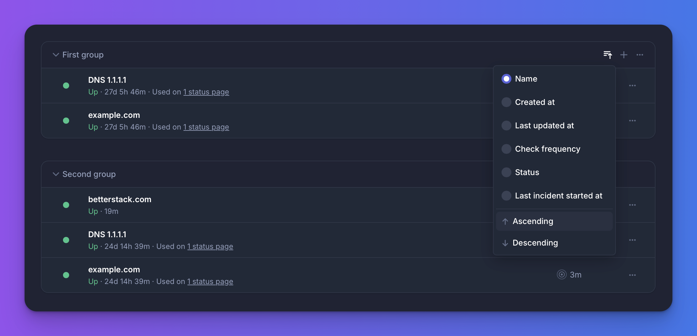 Ordering monitors in Better Stack