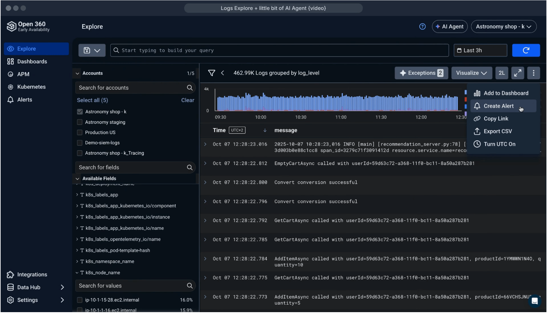 SCREENSHOT: Logz.io Explore log management interface