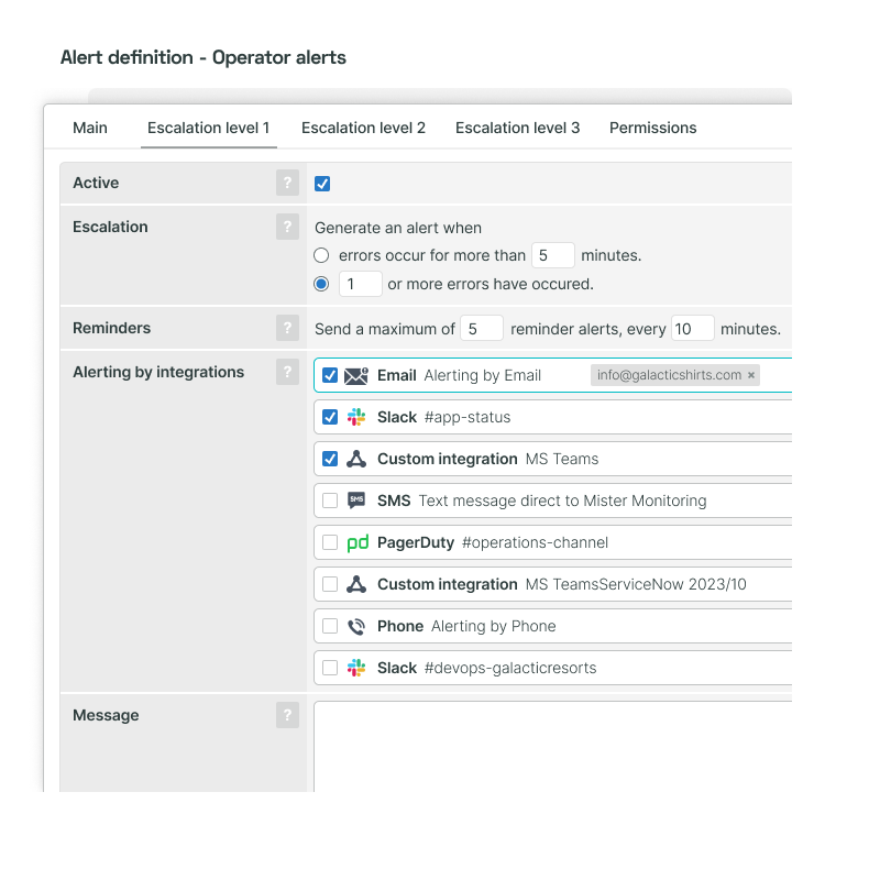 Screenshot of Uptrends alert escalations