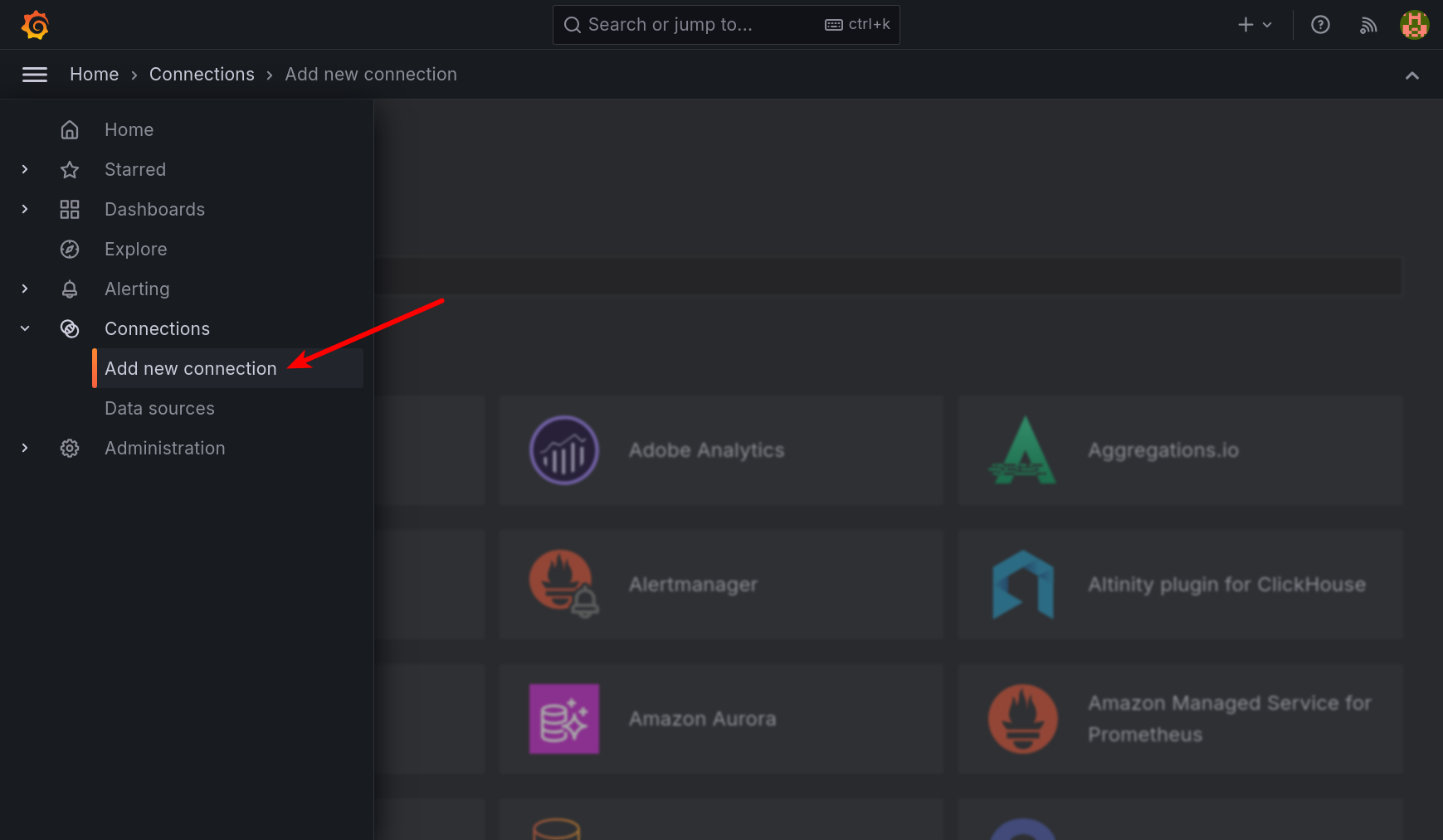 Grafana add connections