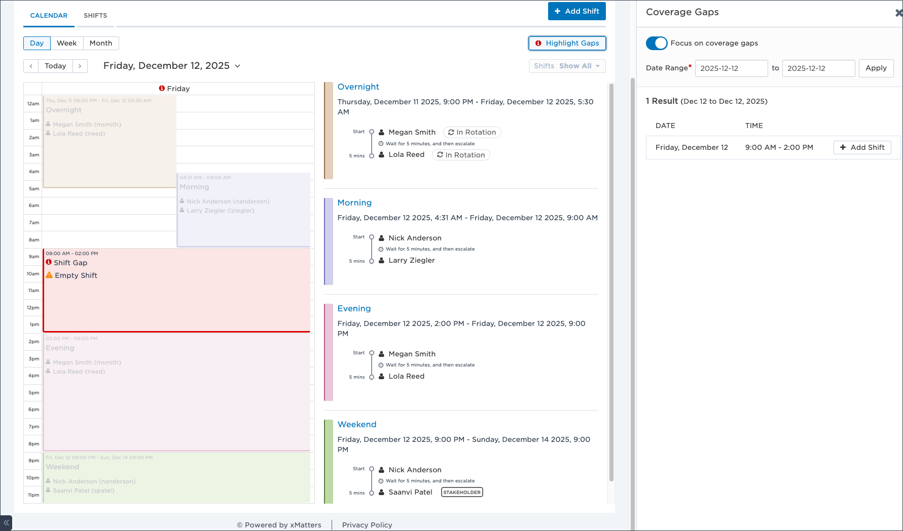 SCREENSHOT: xMatters on-call calendar interface