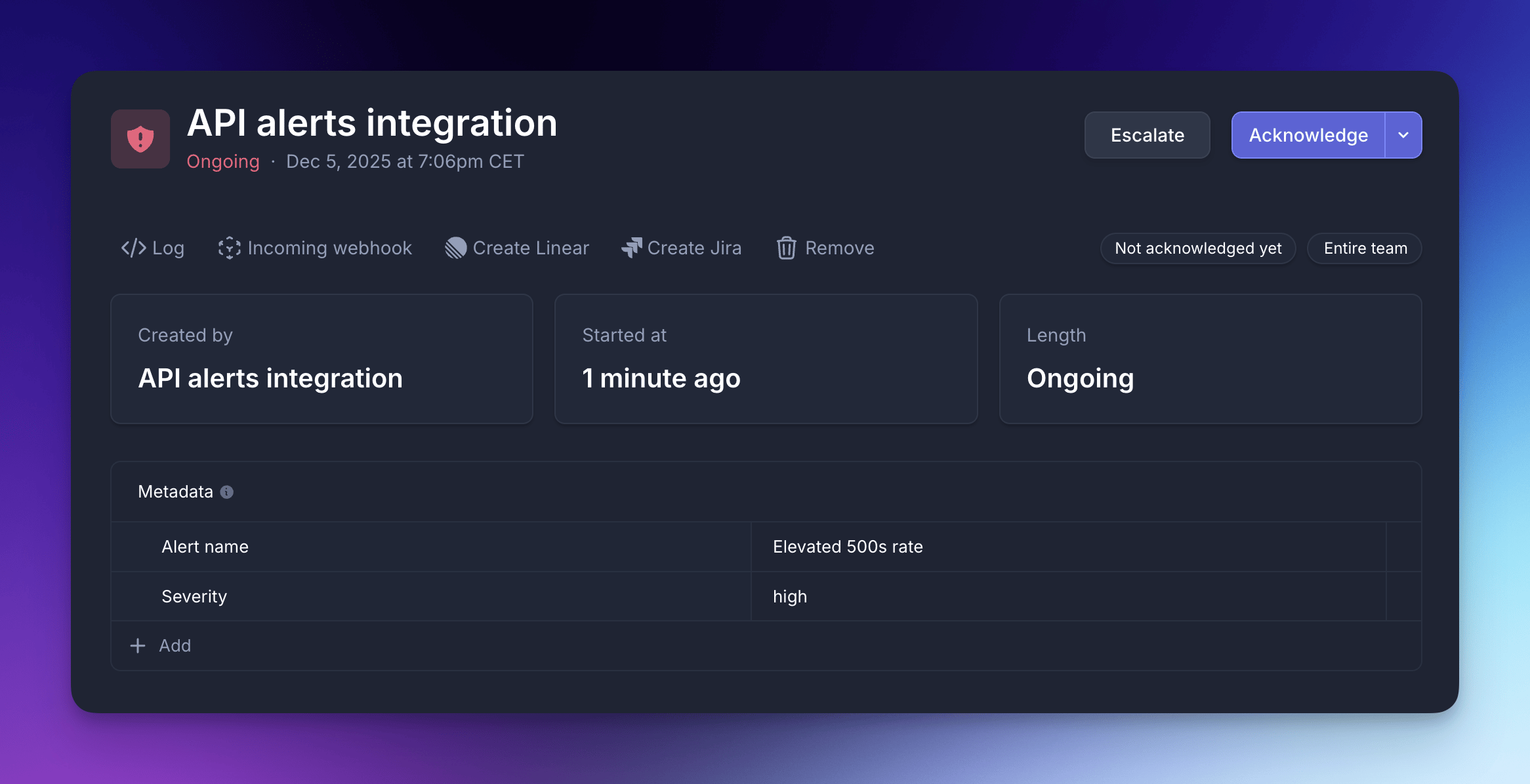 Incident metadata screenshot