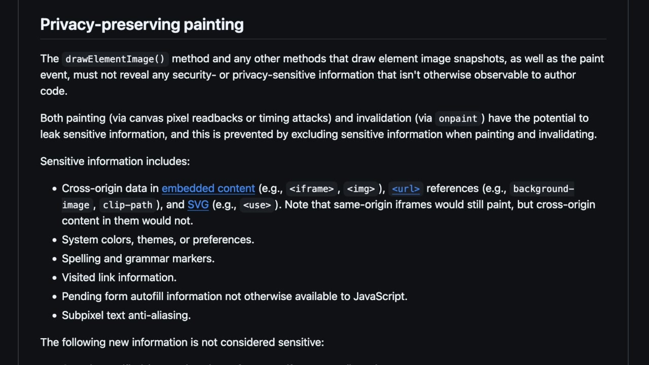 The "Privacy-preserving painting" section of the proposal listing sensitive information intentionally excluded from rendering