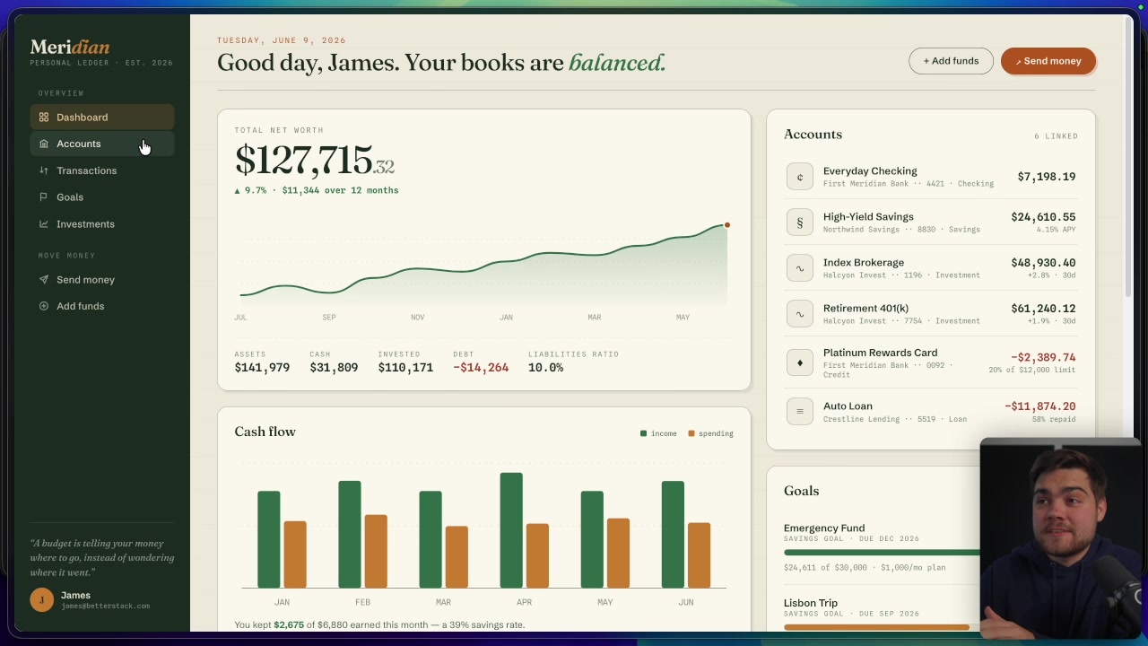 The high-quality, fully-featured finance dashboard application generated by Claude Fable 5, showcasing