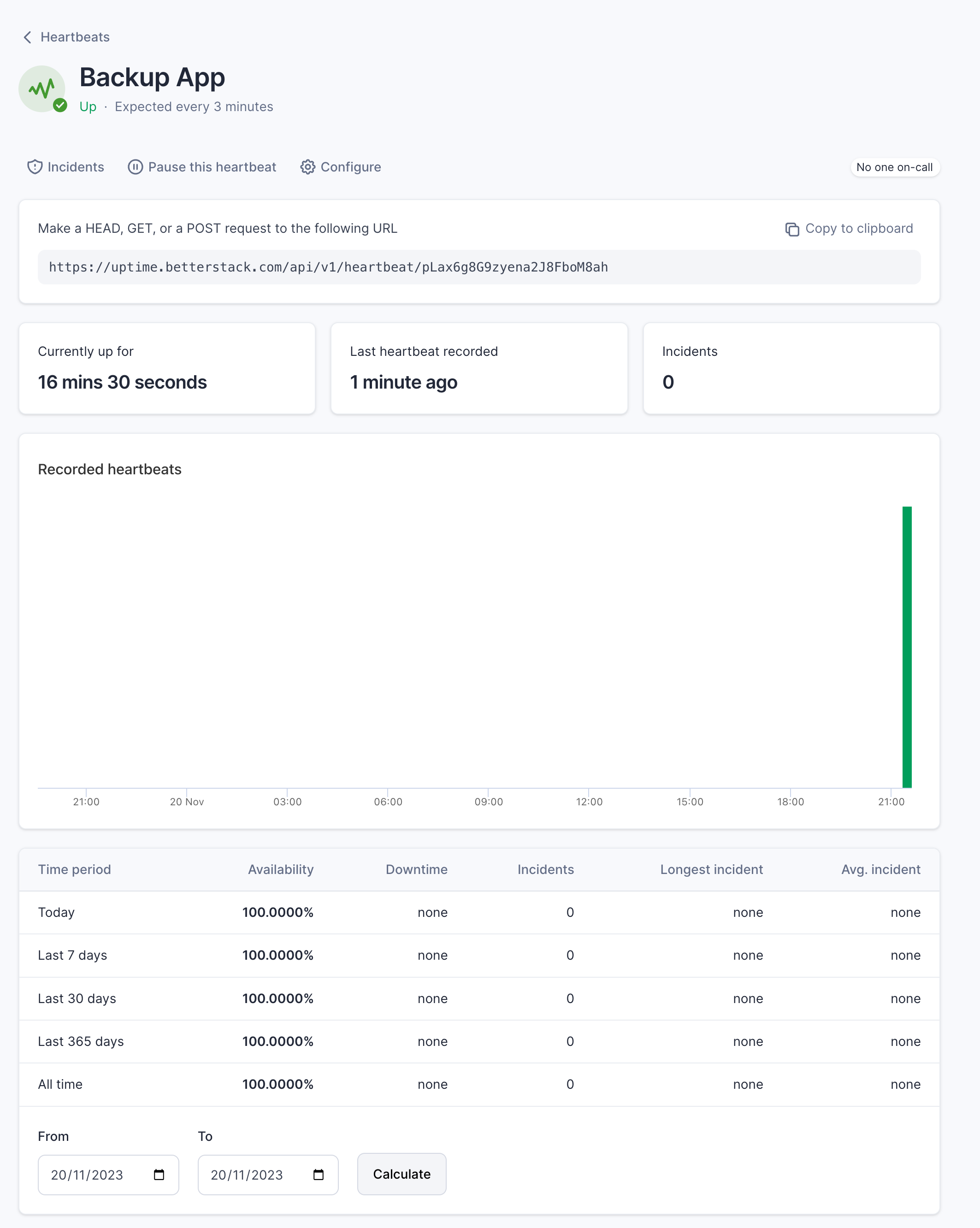 Screenshot of Better Stack showing the scheduled job status is "UP"