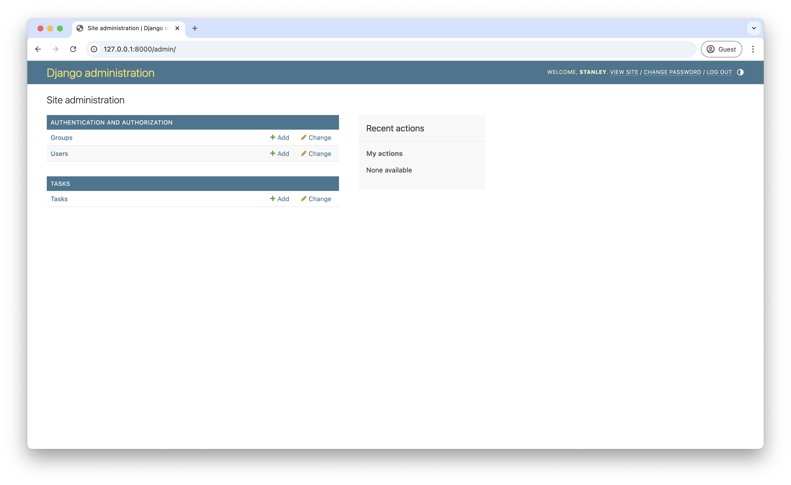 Screenshot of the Django admin