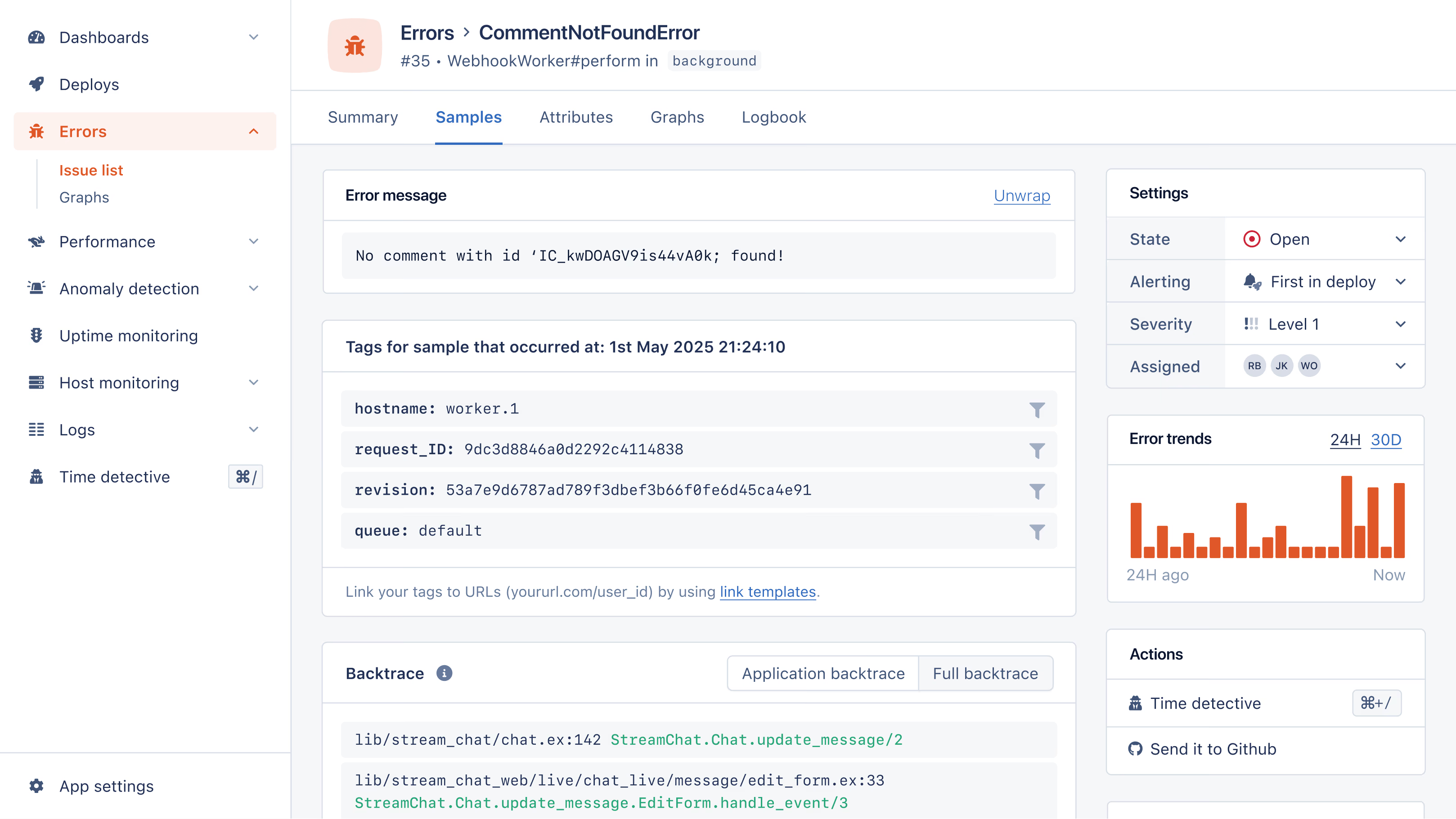 SCREENSHOT: AppSignal error tracking dashboard