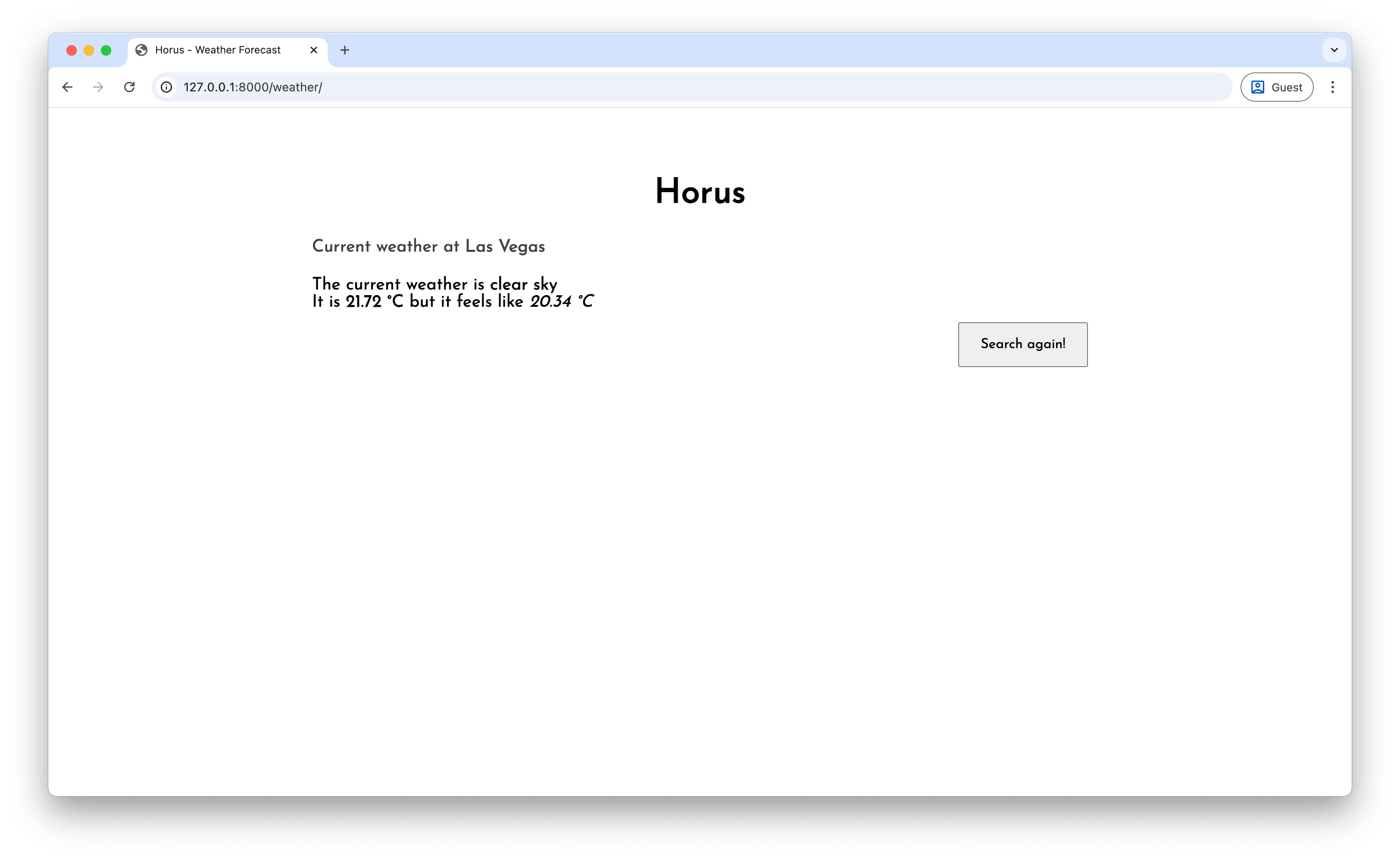 Weather details page showing temperature, forecast, and other weather metrics