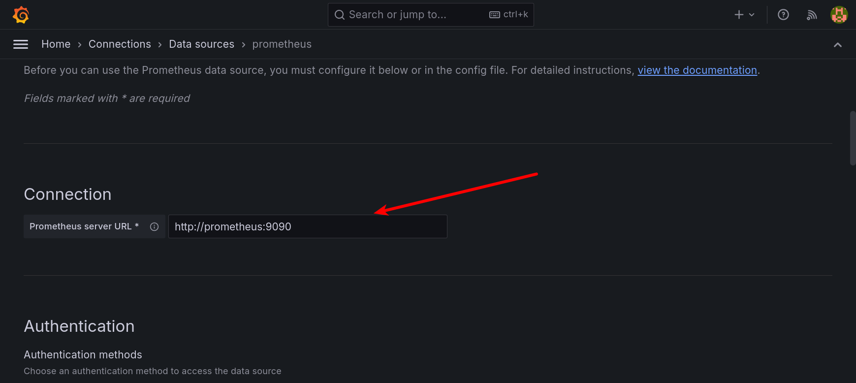Add Prometheus Connection URL