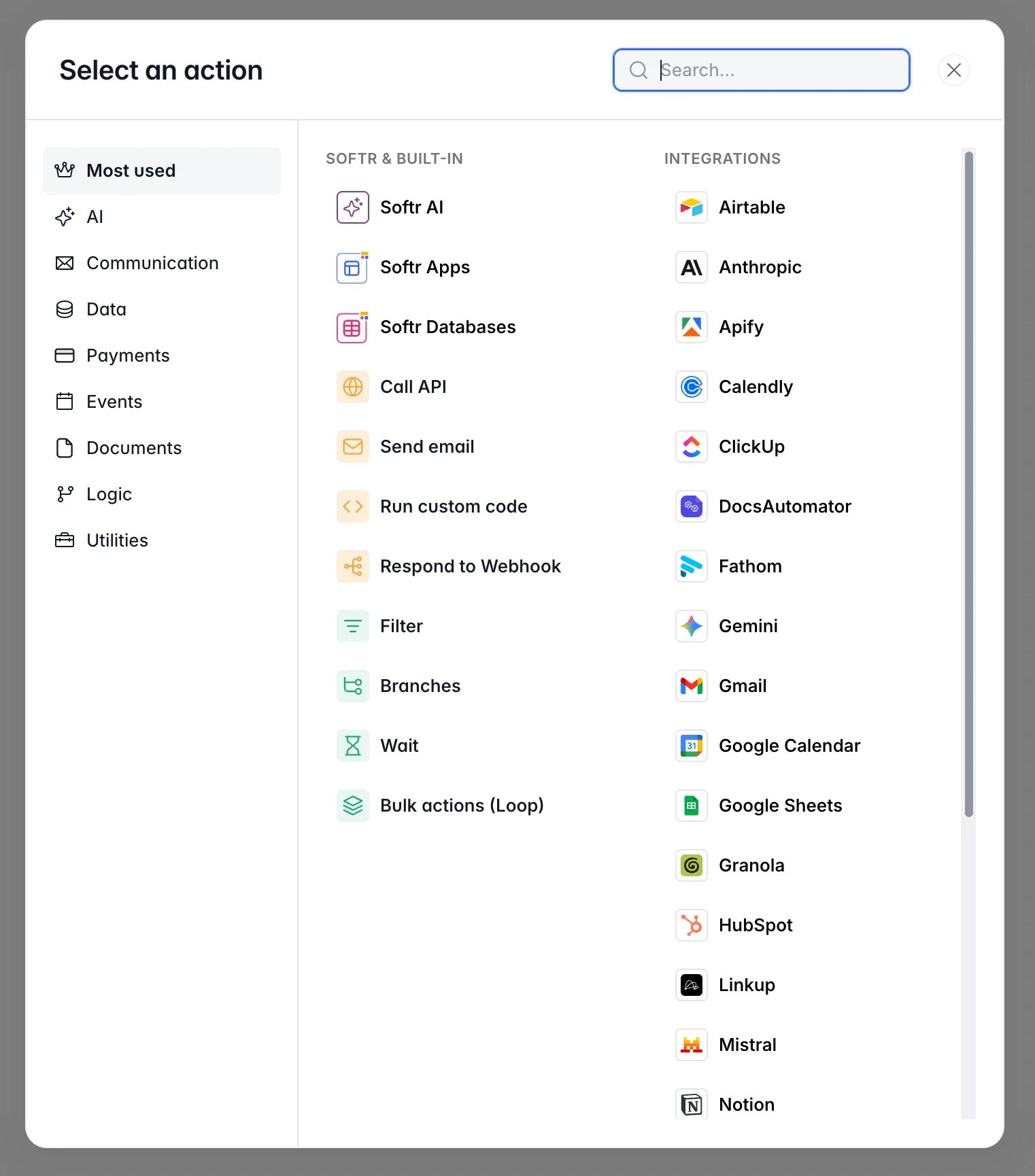 Screenshot of intergrations sultr