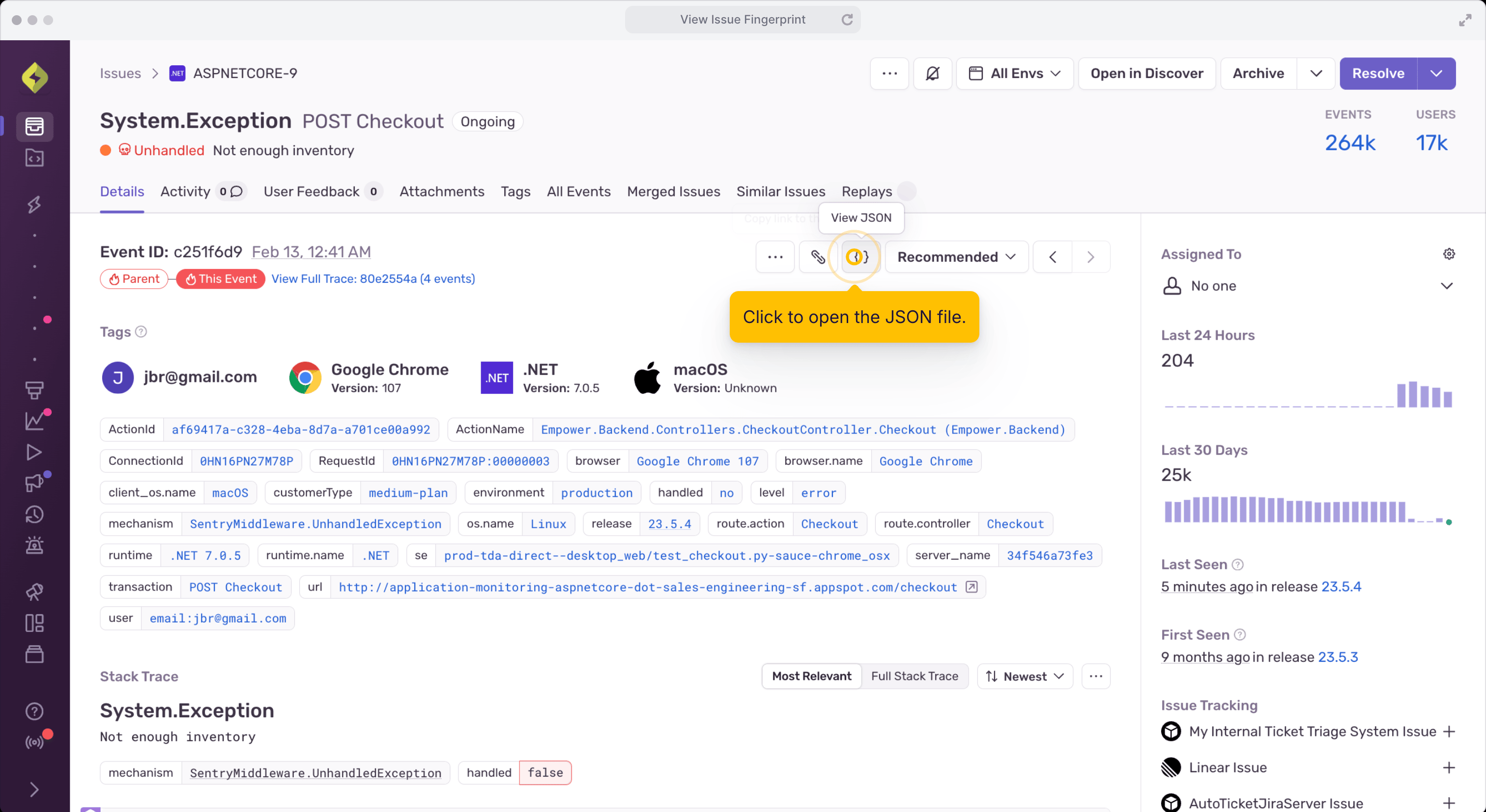 Screenshot of Sentry review