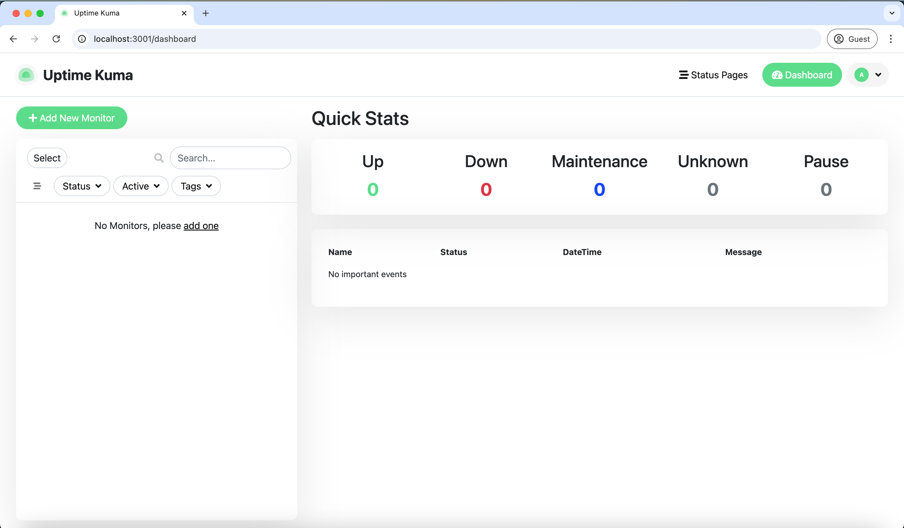 Uptime Kuma dashboard