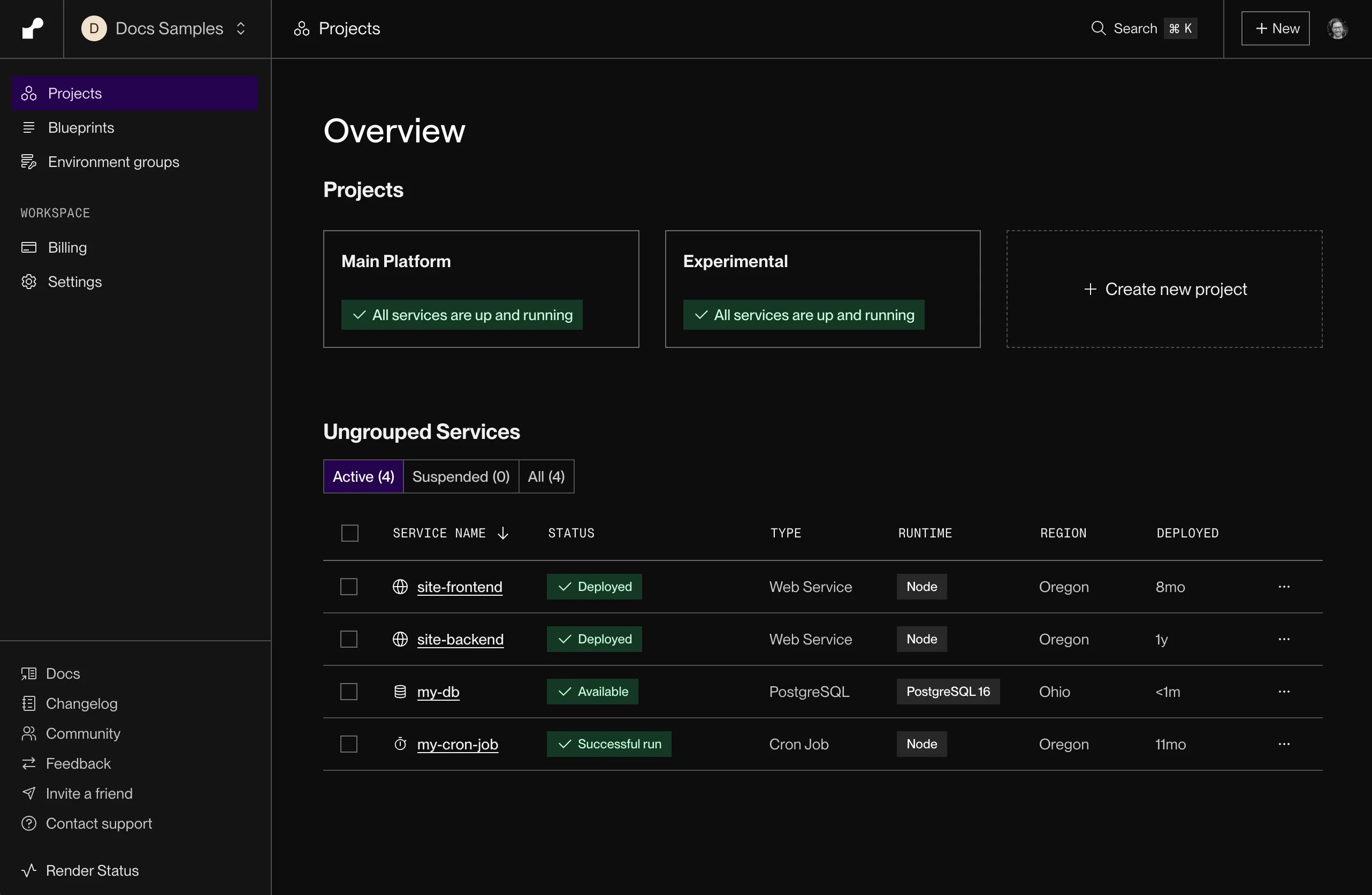 Render dashboard deploying an app from a Git repository