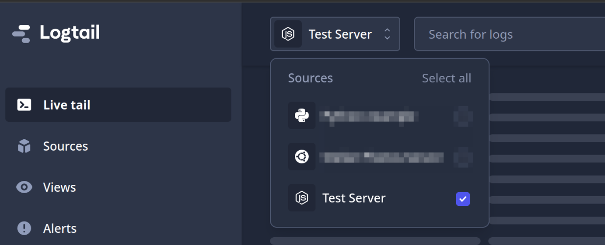 Logtail sources filter