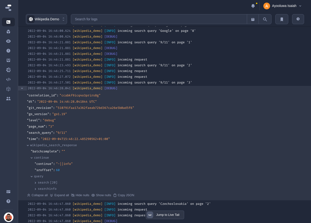 Wikipedia Demo on Logtail