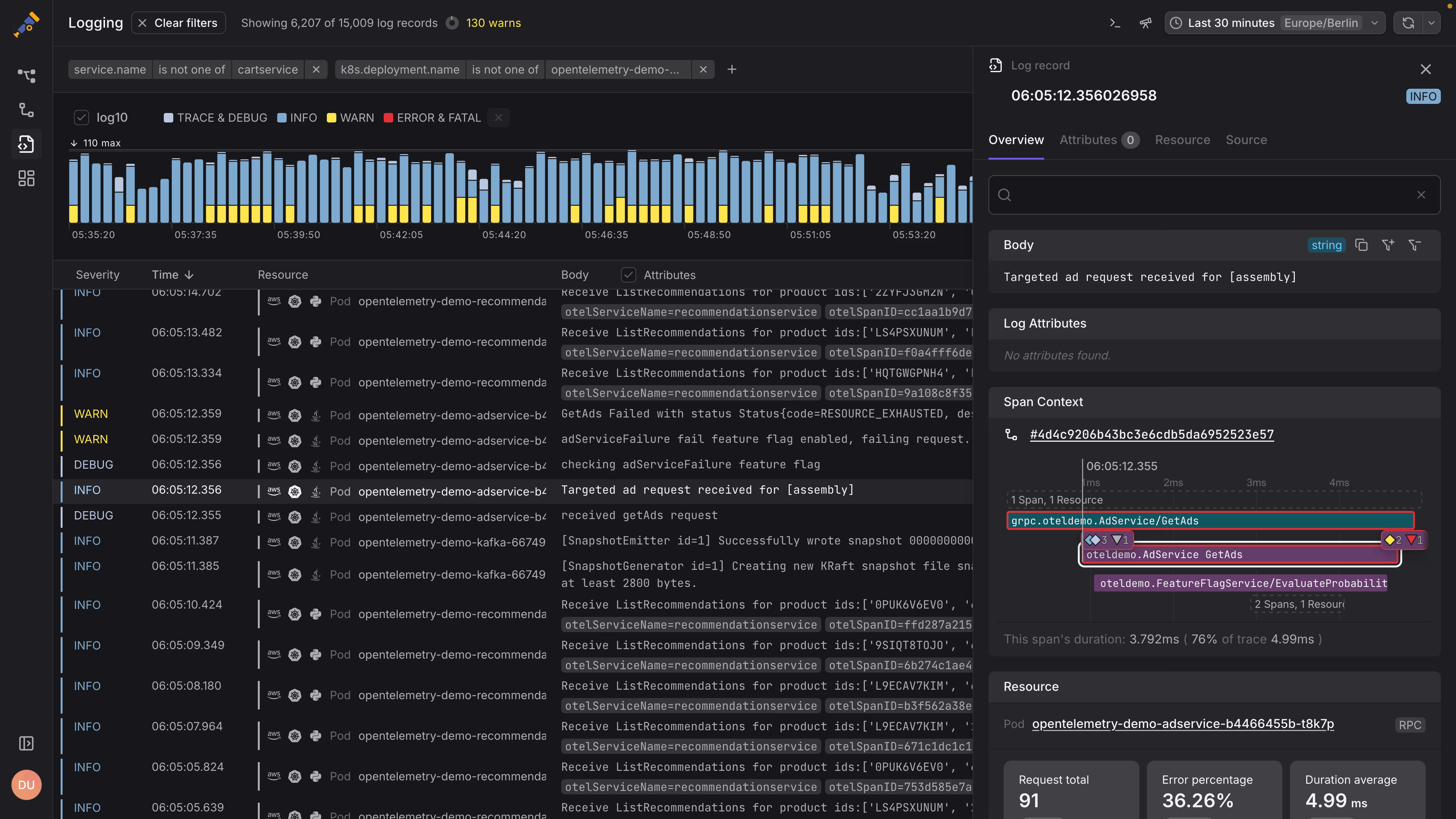Screenshot of log management