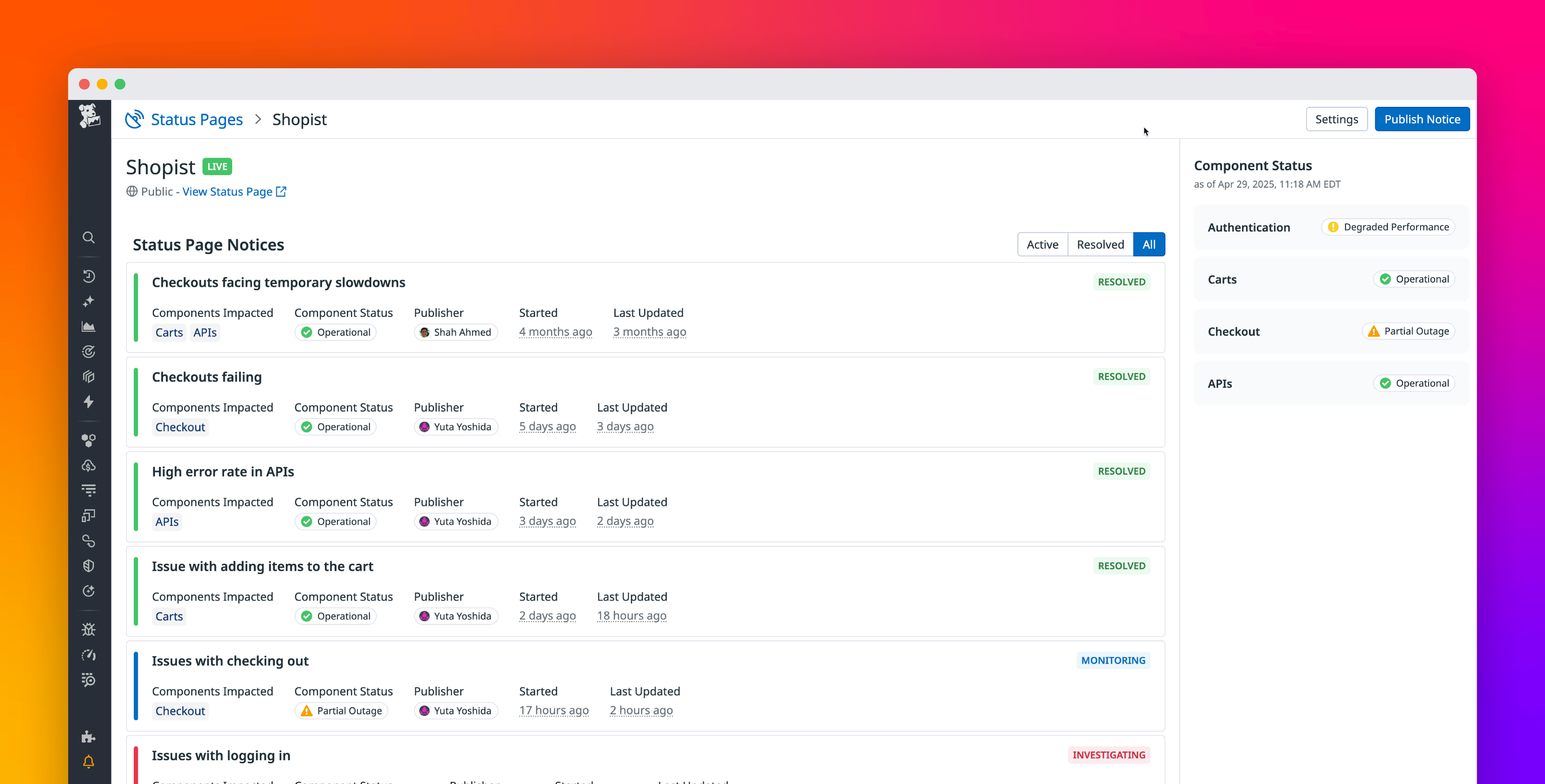 SCREENSHOT: Datadog Status Pages public page