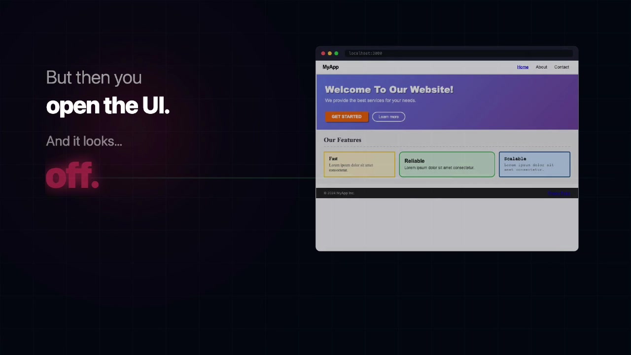 Screenshot of a generic uninspired website layout generated by an AI looking cluttered and cheap