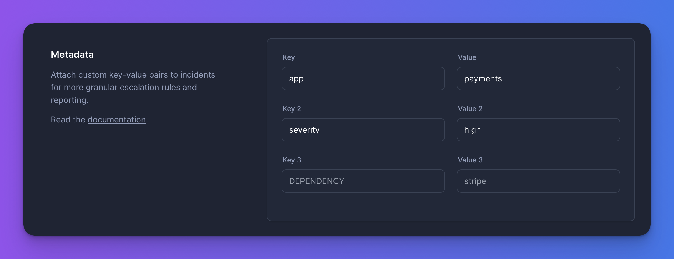 Screenshot of incident metadata with severity and app