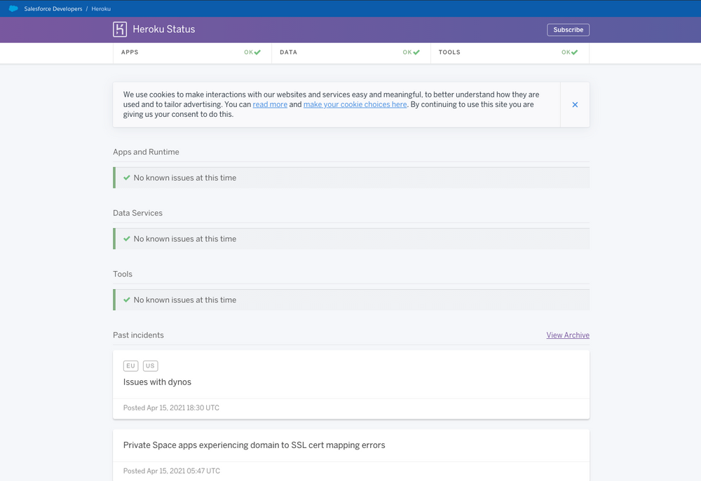 Heroku status page
