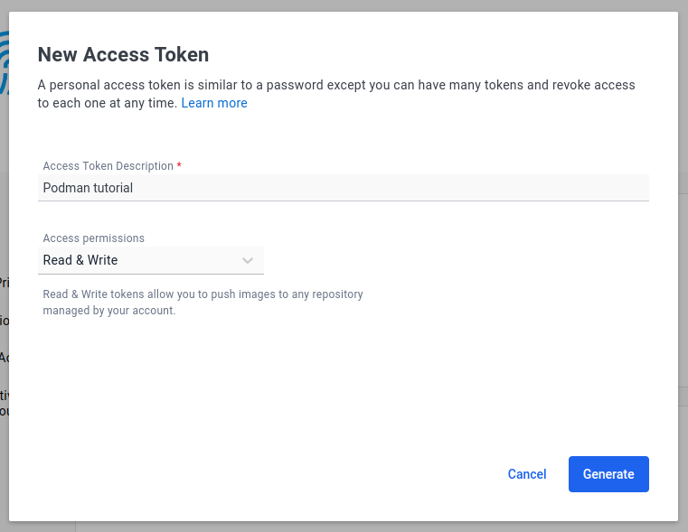 New access token modal