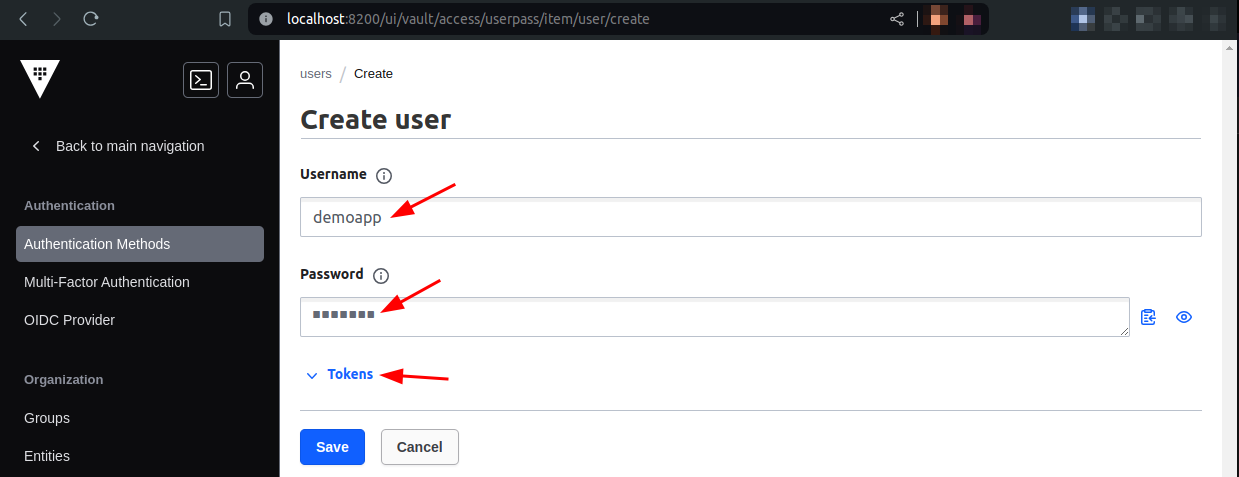 Vault create user form