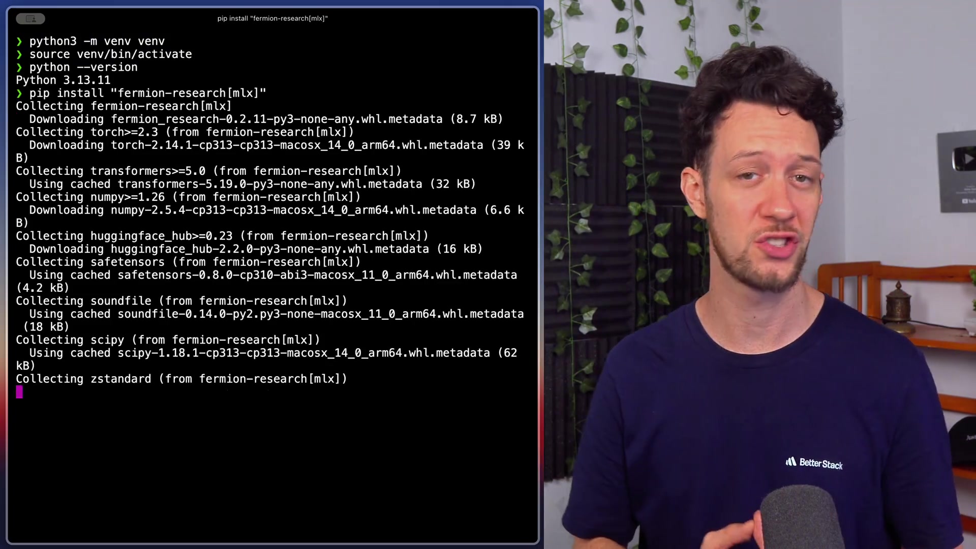 The pip install command being executed in the terminal.