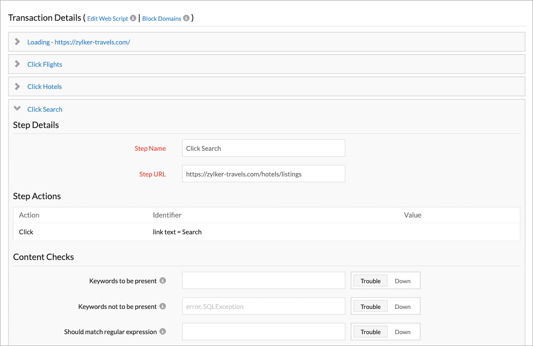 SCREENSHOT: Site24x7 multi-step transaction monitor setup