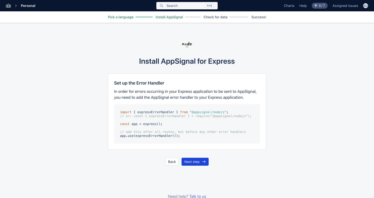 AppSignal Express error handler step