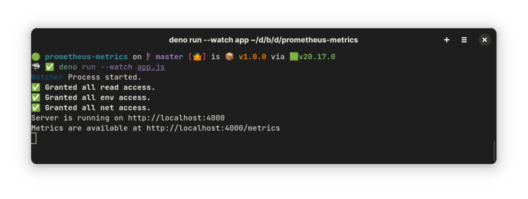Screenshot of Deno's file watcher