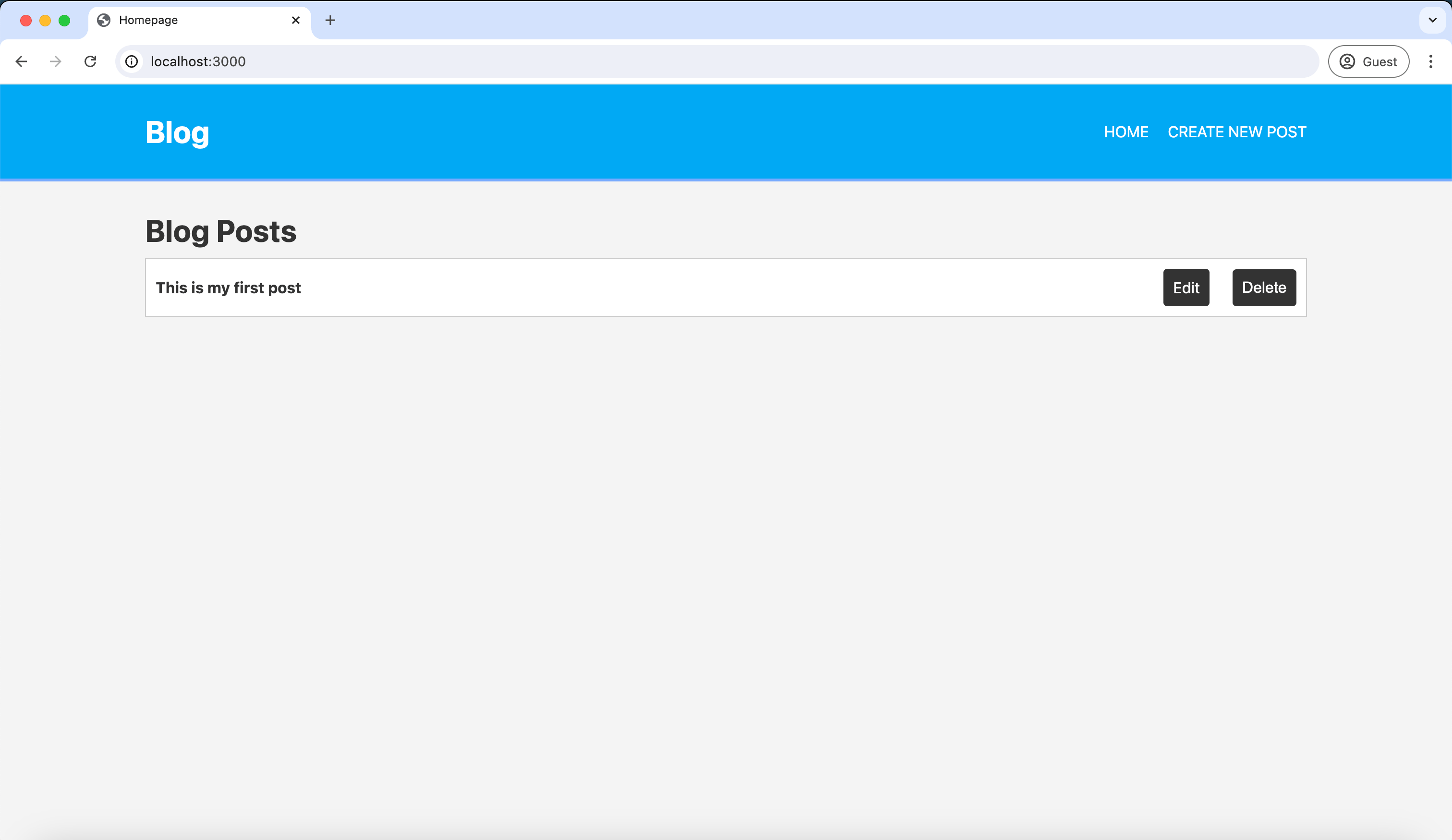 Screenshot of the homepage listing the blog posts