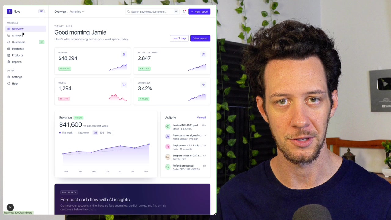 Second AI-generated dashboard styled to look like Stripe with its signature purple color clean typography and polished component design