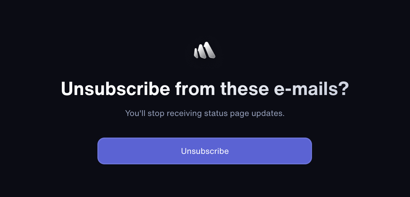 Unsubscribe page opened from the link in a status update e-mail