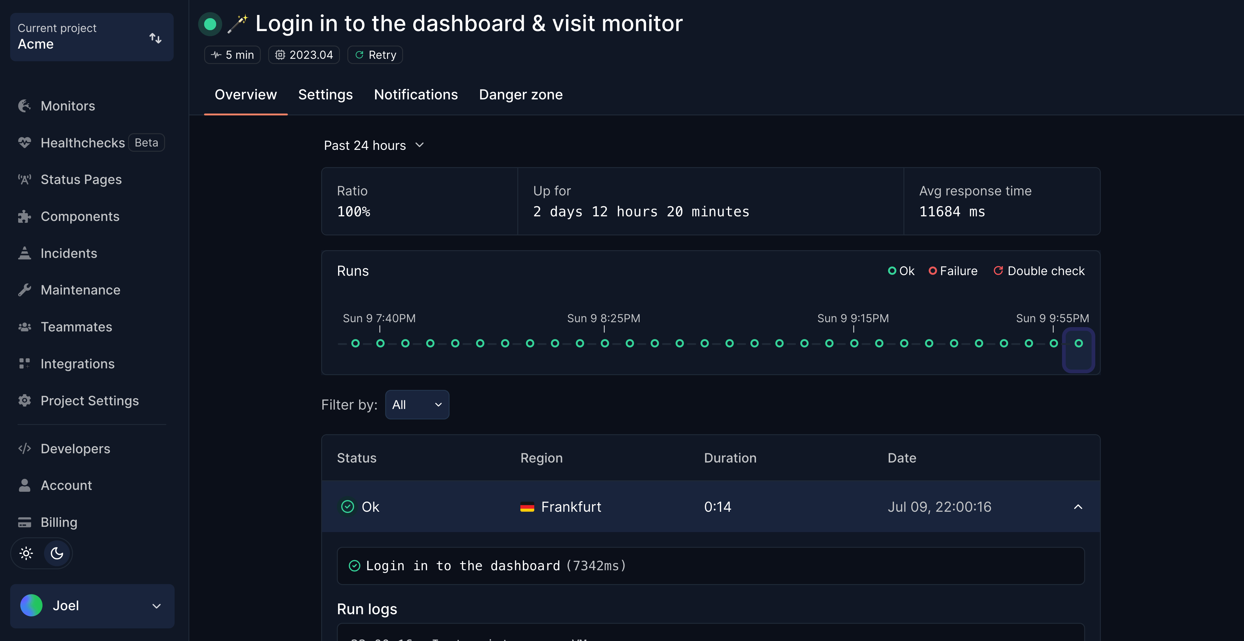 SCREENSHOT: Hyperping browser check configuration
