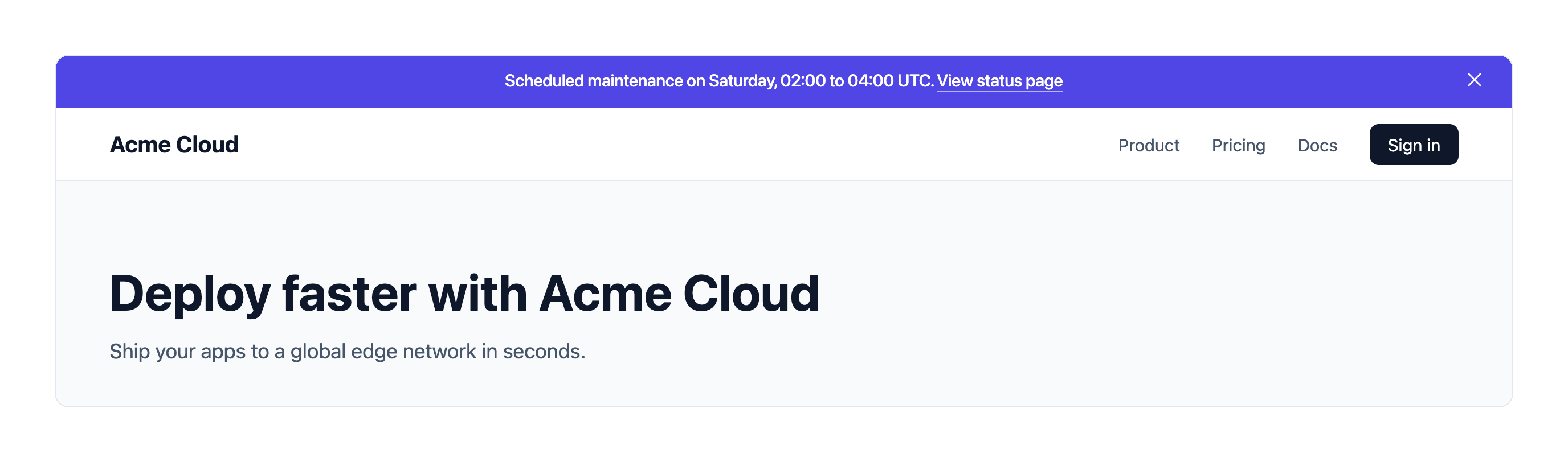 Minimal one-line announcement