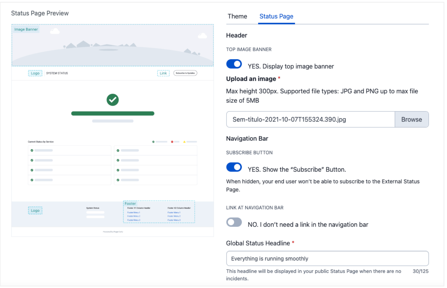 Screenshot of PagerDuty: status pages