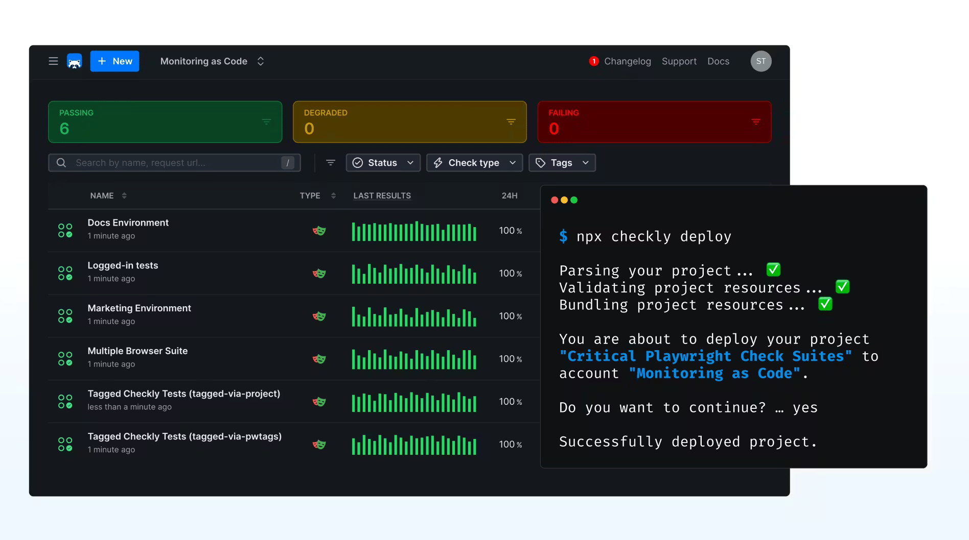 Screenshot of synthetic monitoring