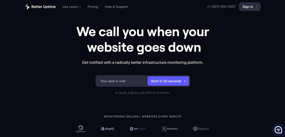 Better Uptime homepage