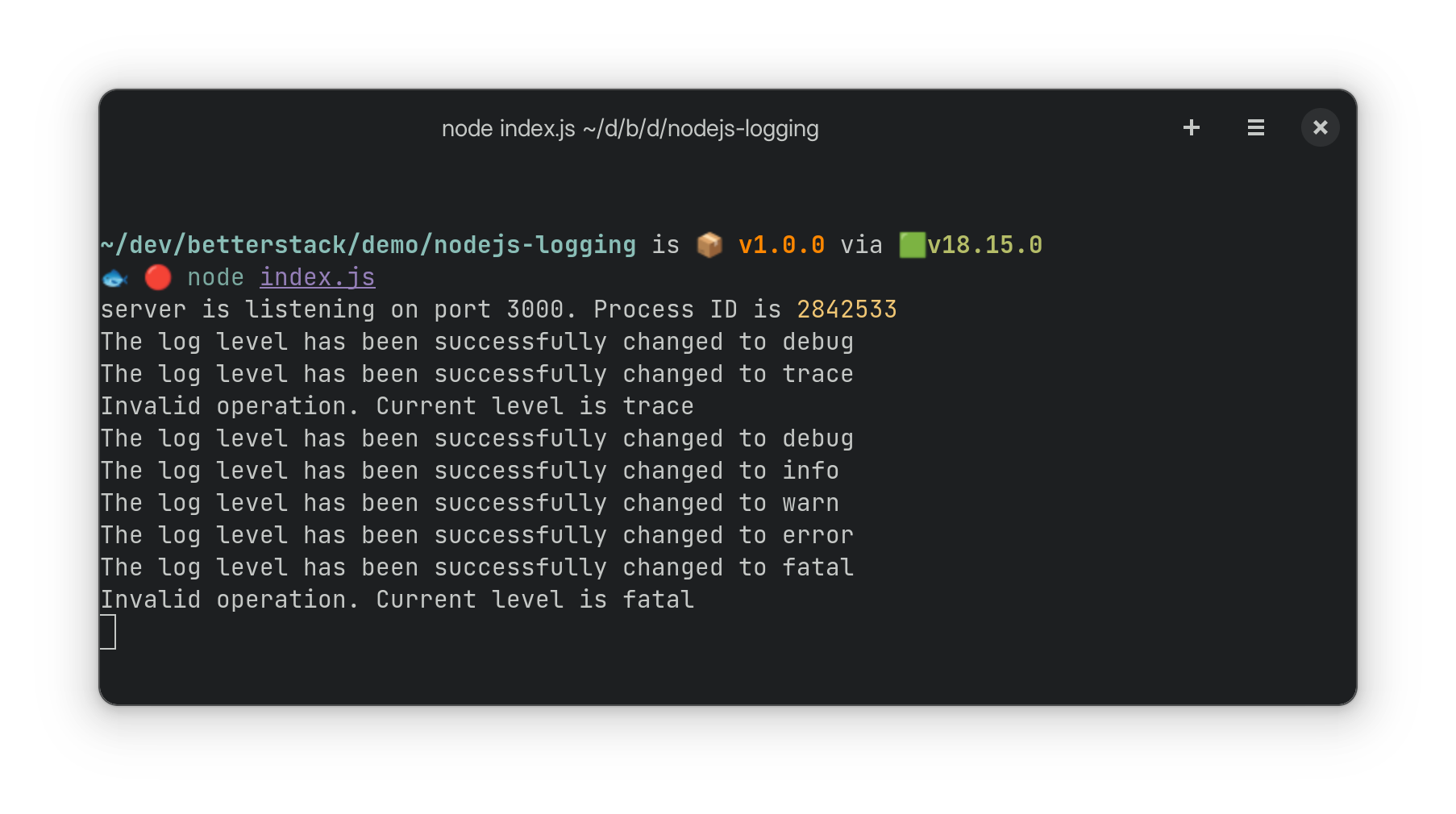 Dynamically changing log levels in Node.js