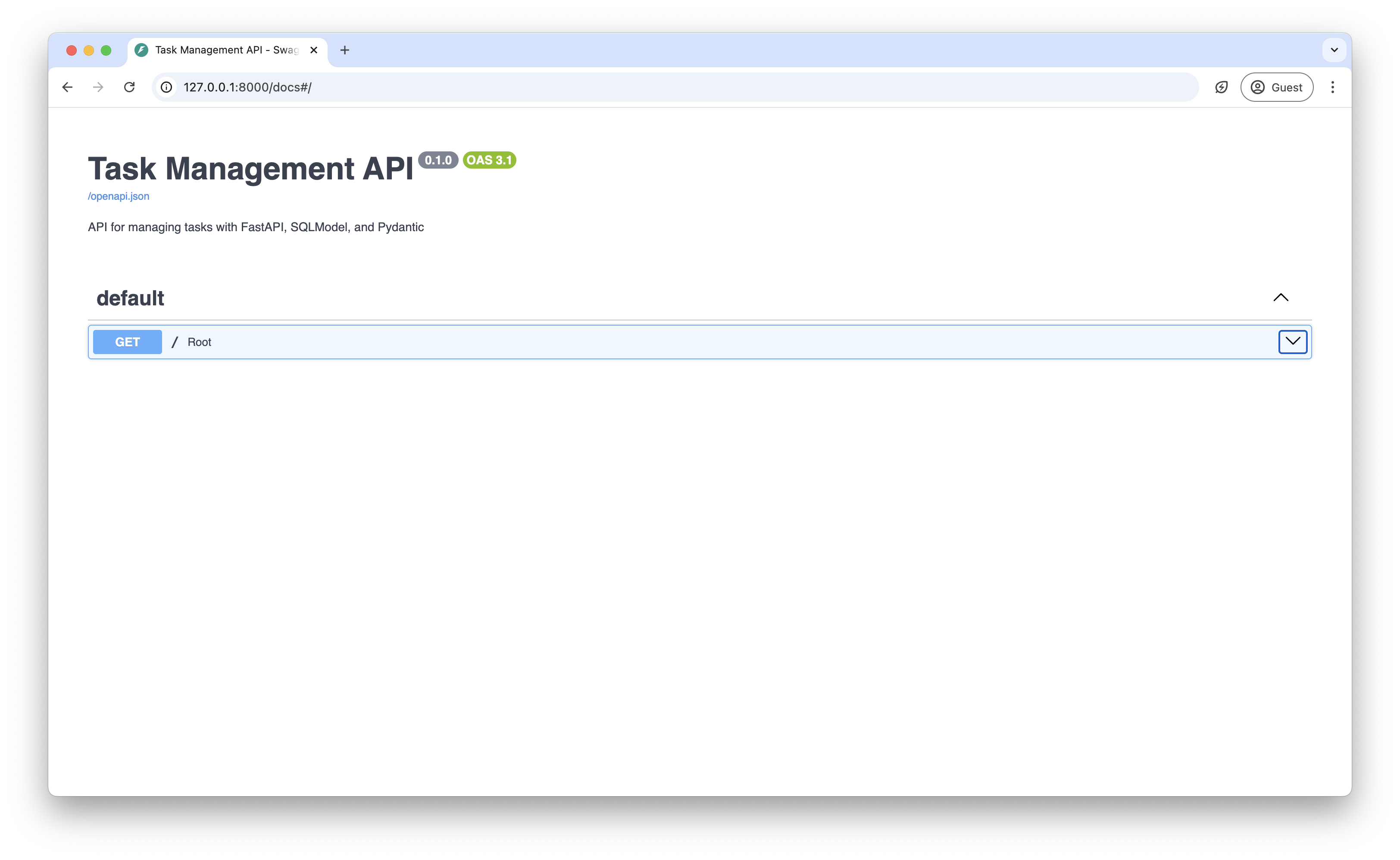 Screenshot of the Swagger UI documentation