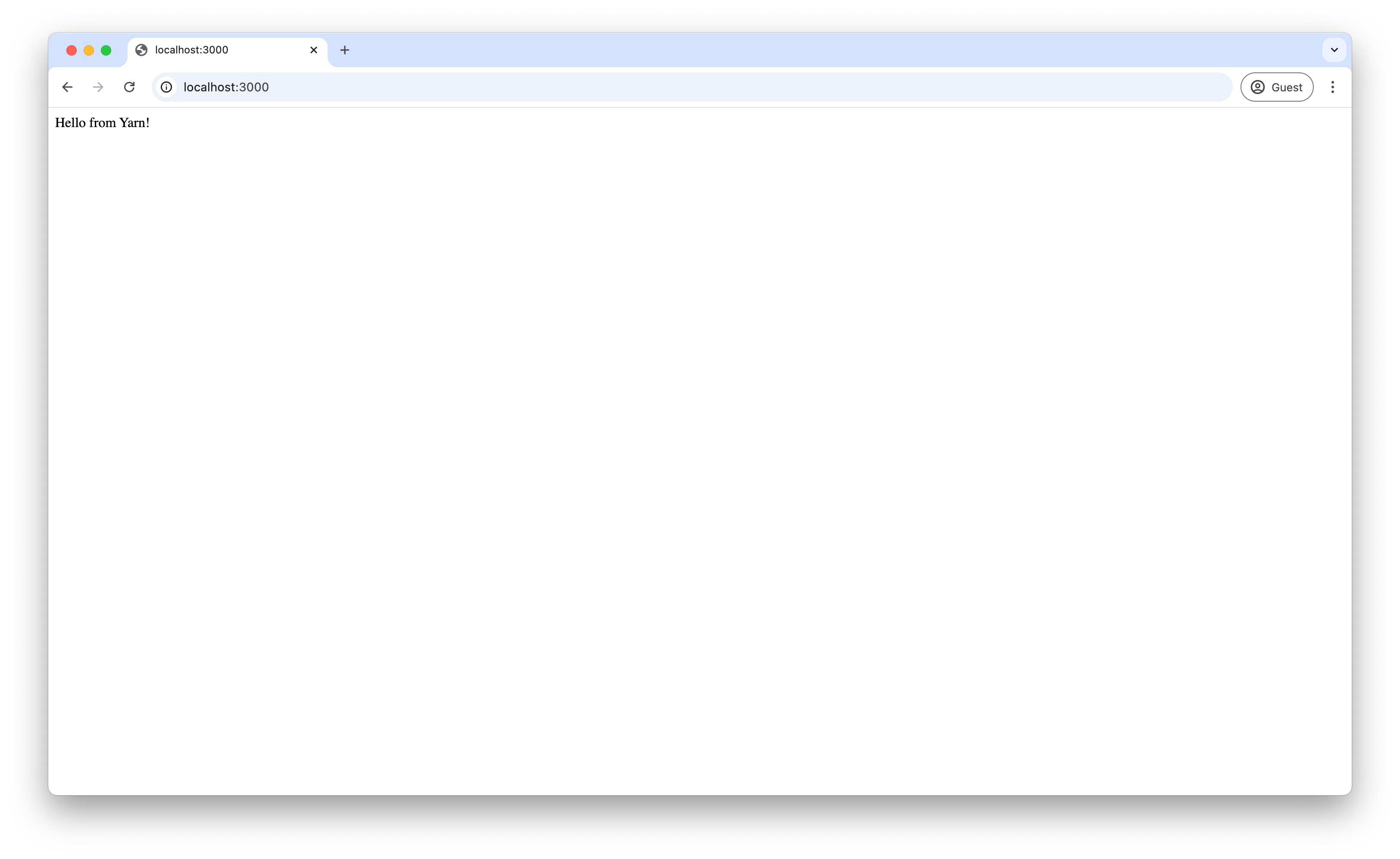 Screenshot of the browser with the welcome message