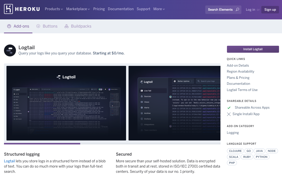 Logtail Heroku Add-on