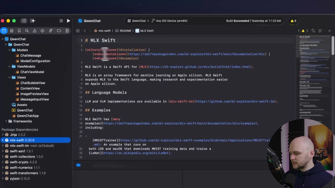 Screenshot of the MLX Swift documentation explaining that it is a Swift API for machine learning on Apple Silicon