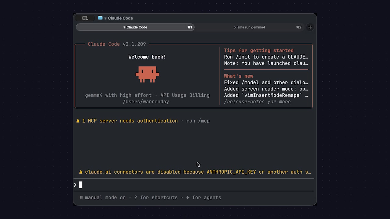 The Claude Code interface running locally, with a prompt ready for user input.