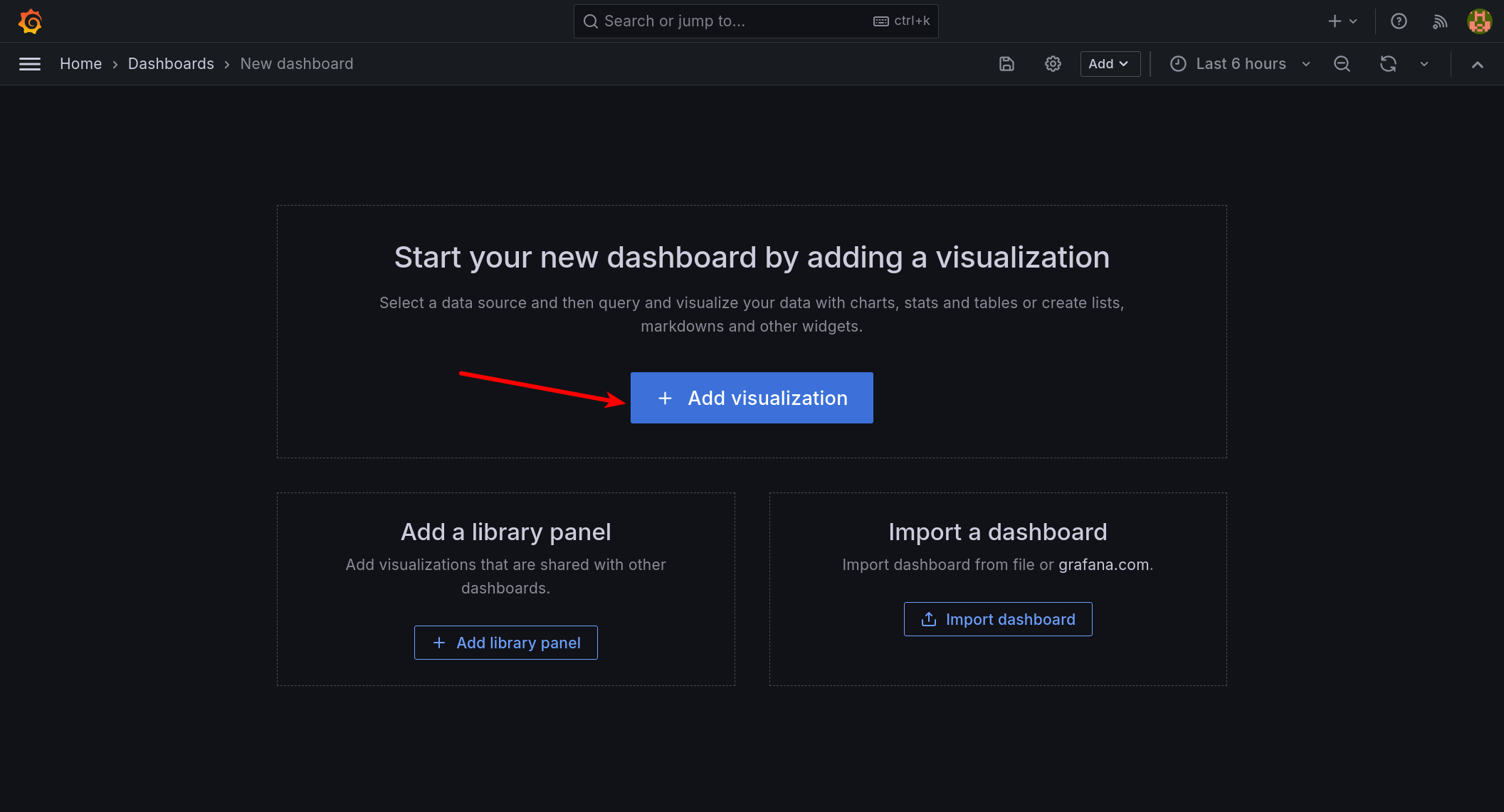 Select import dashboard in Grafana