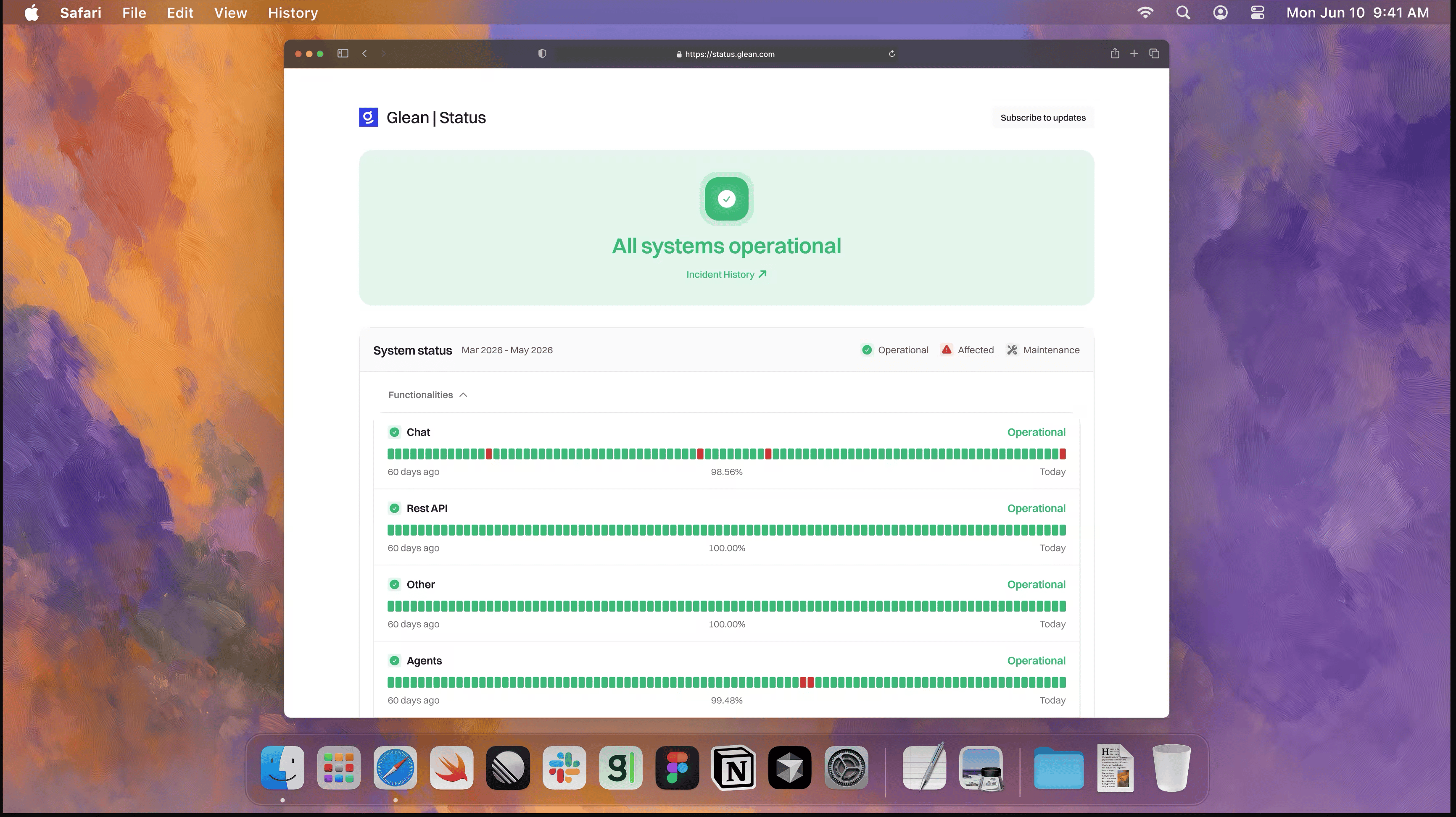 Screesnhot of Rootly status pages