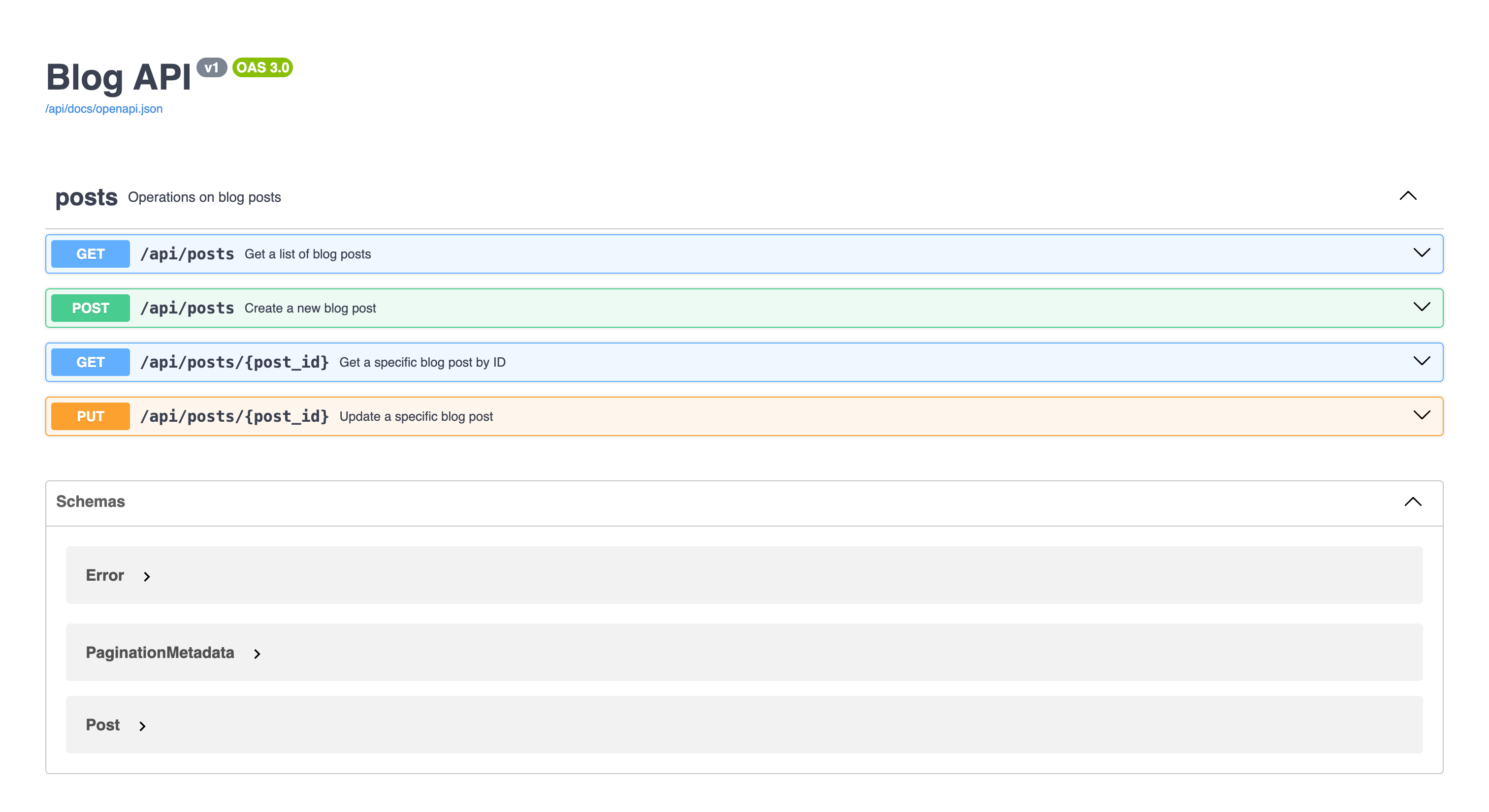 Screenshot of the updated documentation with Swagger API