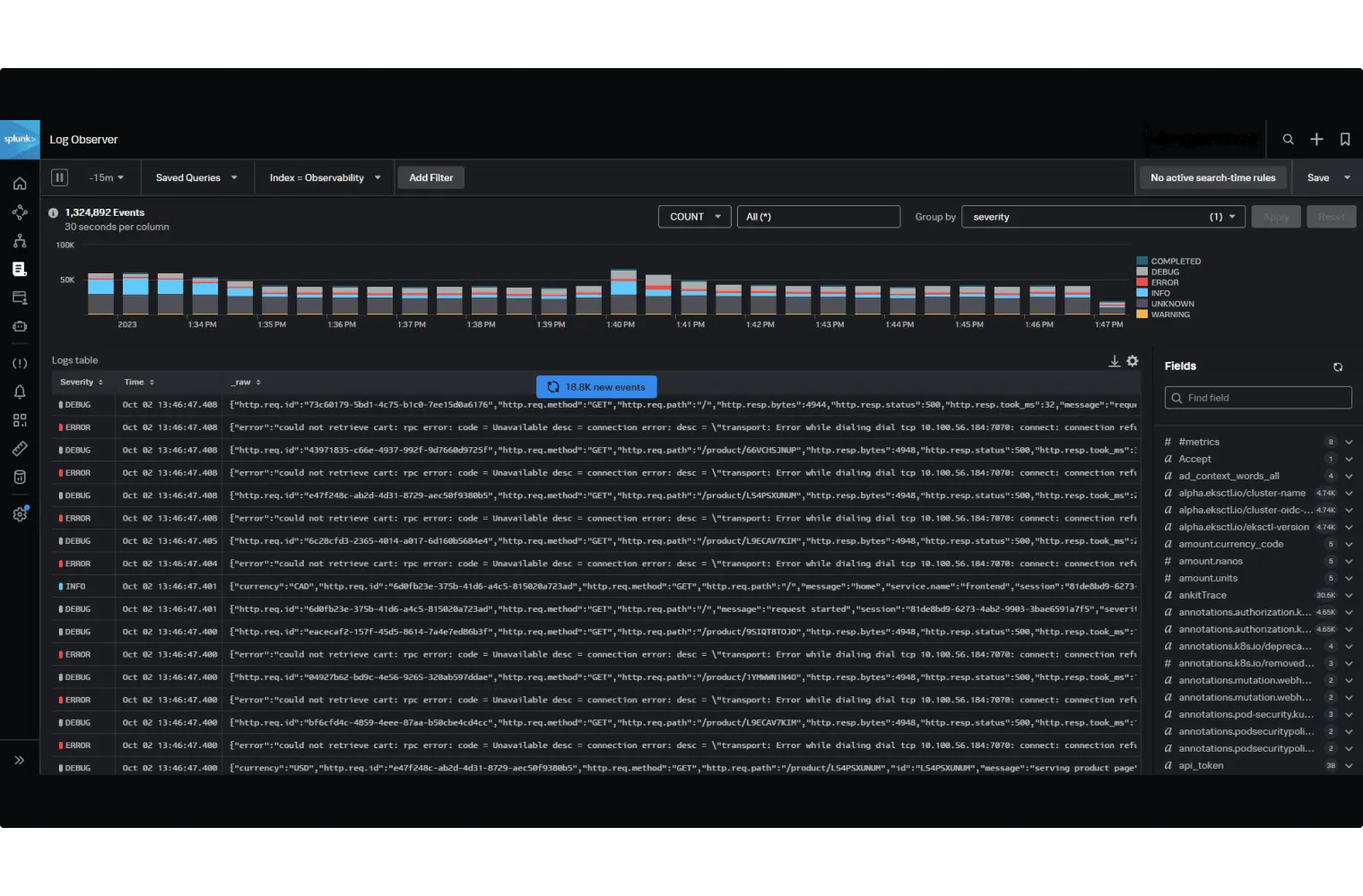 Screenshot of Splunk log management