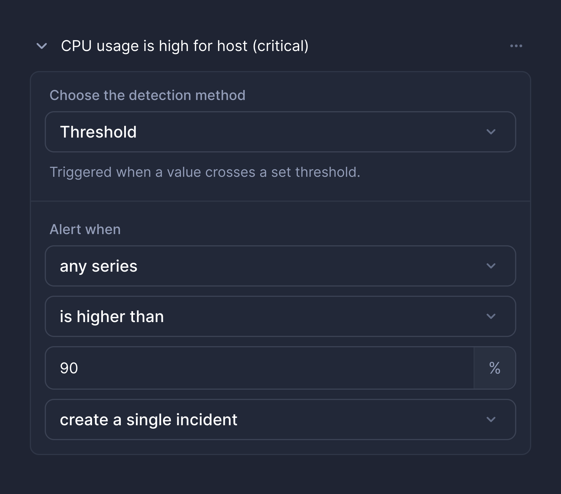 Chart alert sidebar with threshold alert settings
